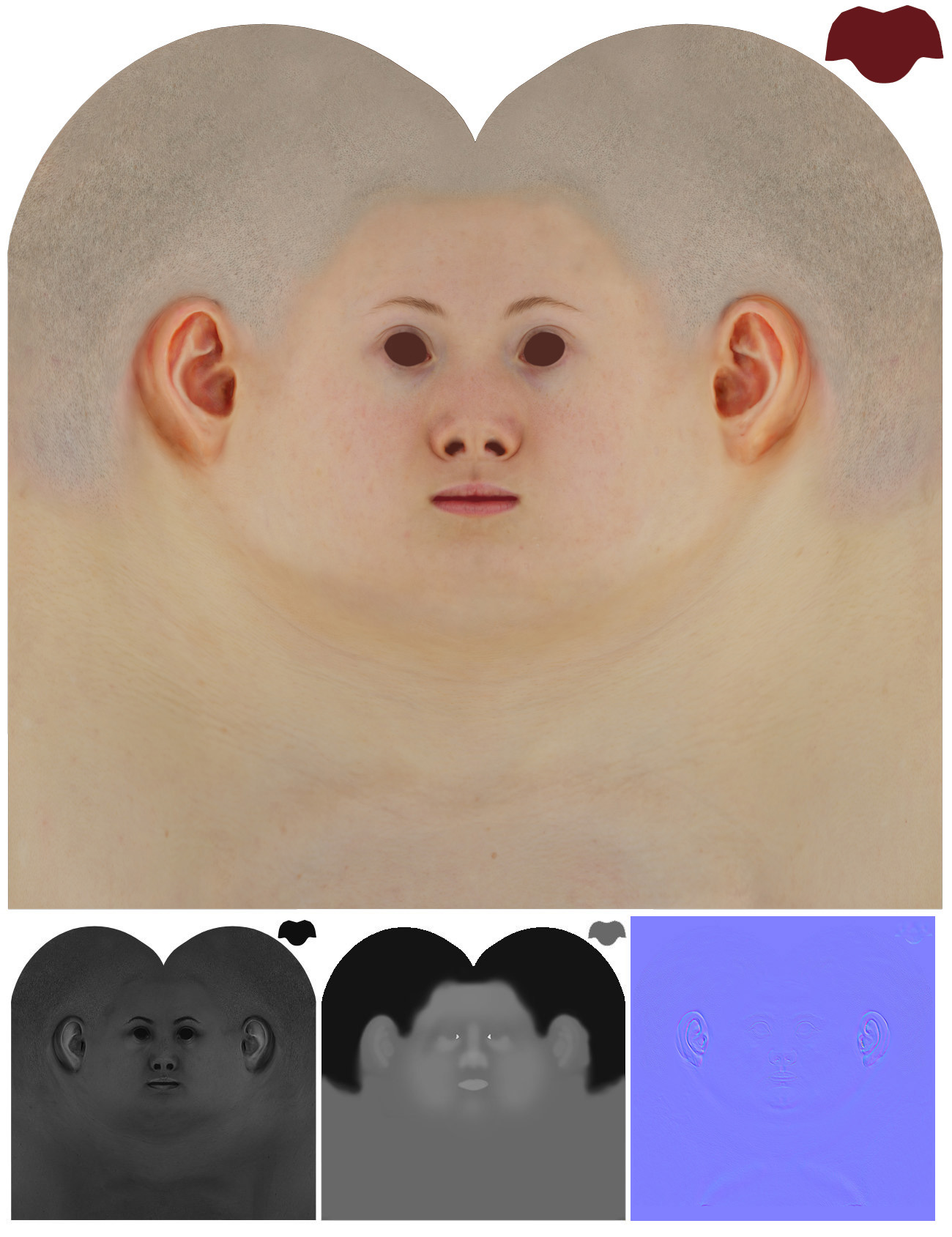 20's white Female scan model in Zbrush 3D UV maps